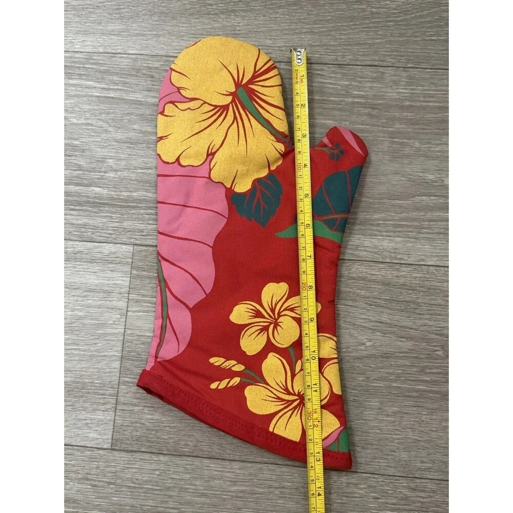 VINTAGE Hawaiian Style Hibiscus Oven Mitt summer BBQ Kitchen Housewarming Gift